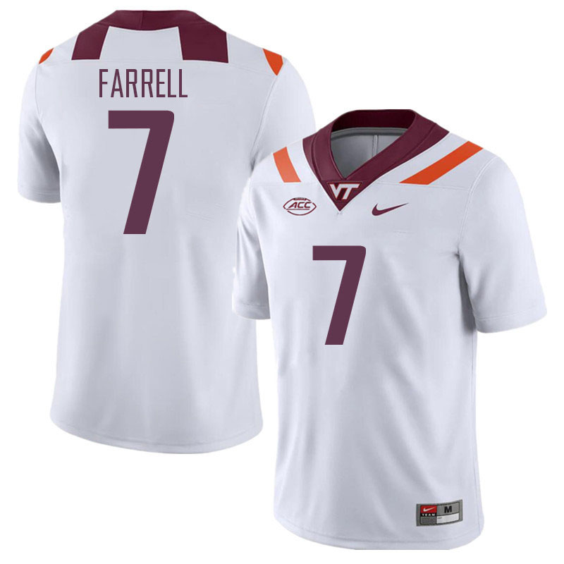 Men #7 Devin Farrell Virginia Tech Hokies College Football Jerseys Stitched Sale-White